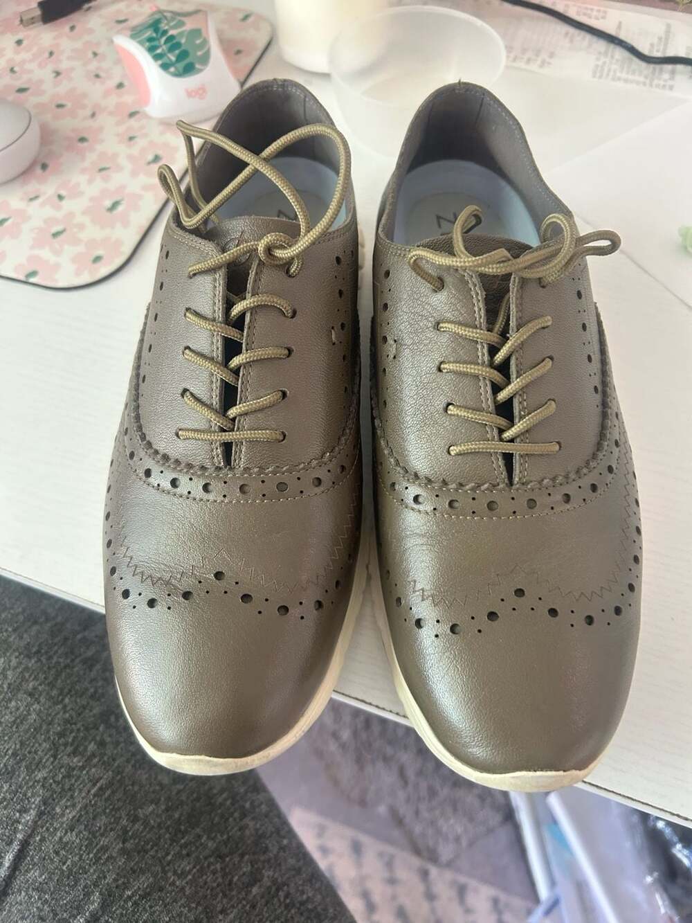 Cole Haan Zerogrand Wingtip Oxford Shoes Women's Size 8B Olive Metallic